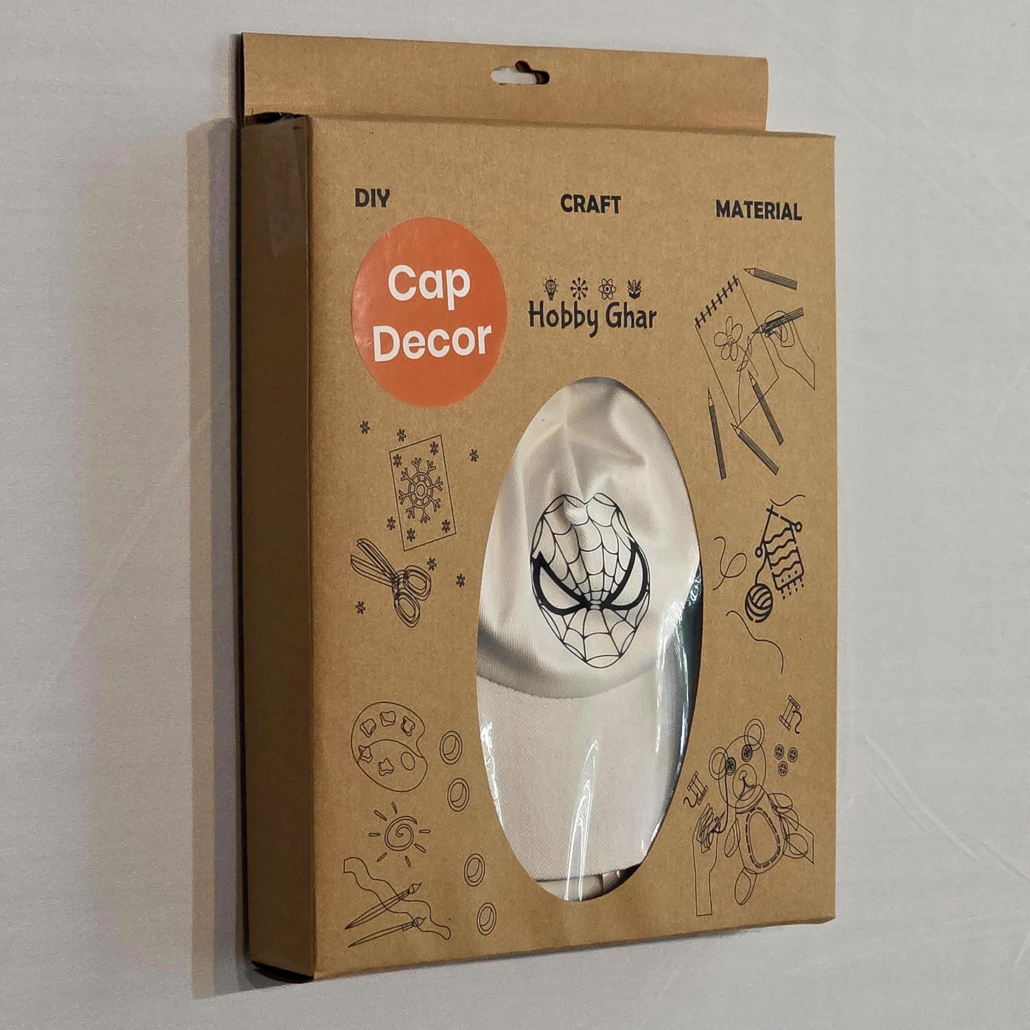 DIY Cap Decor Kit with Spider-Man Design, White, Craft Material