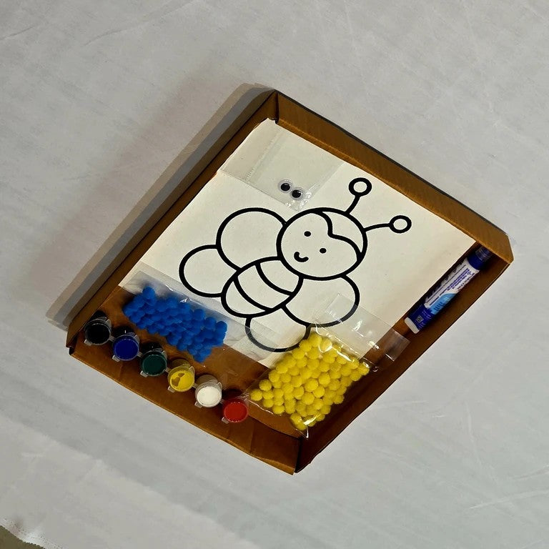 Pom Pom Art DIY Craft Kit, Bee Hobby Character Design Set with Storage Box