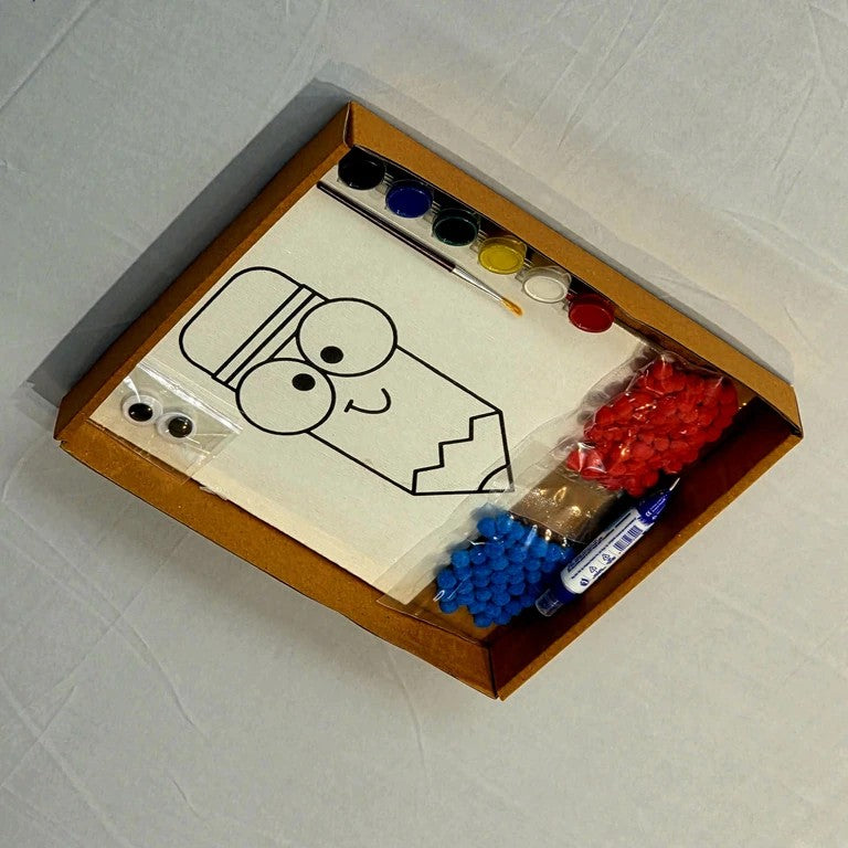 Pom Pom Art DIY Craft Kit, Pencil Hobby Character Design Set with Storage Box