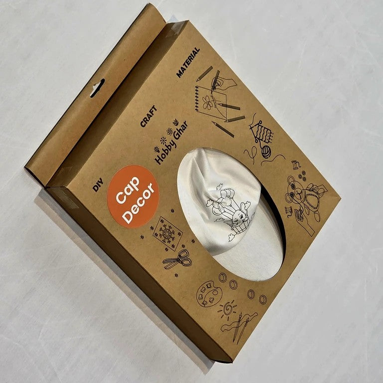 DIY Cap Decor Kit with elephant Design, White cap