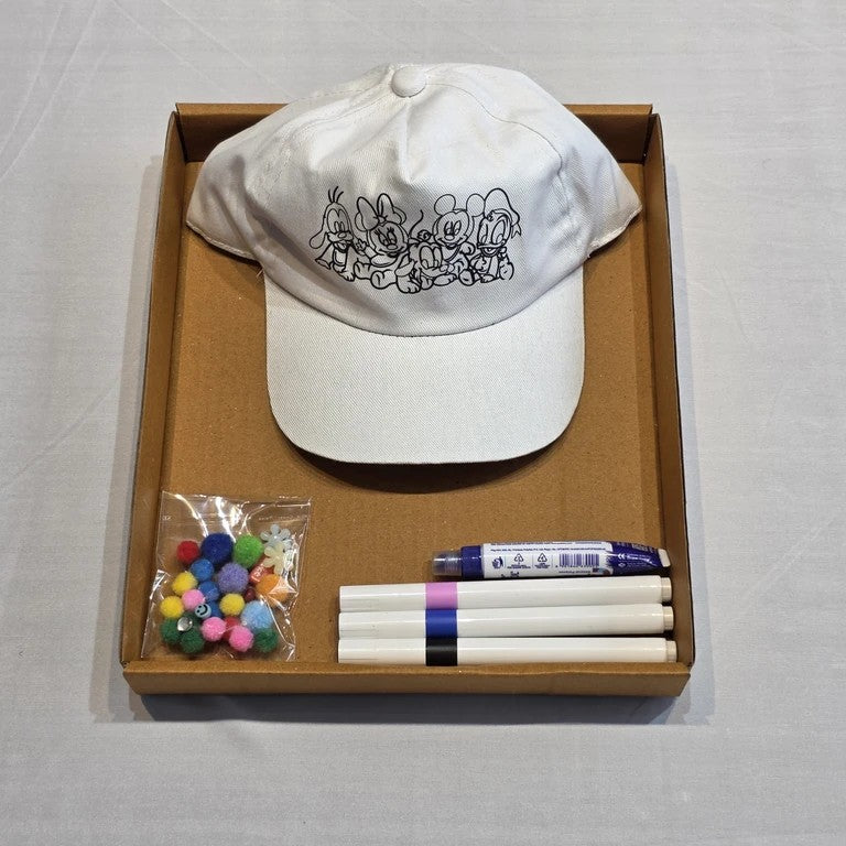 DIY Cap Decor Kit with Mickey Mouse Design, White cap