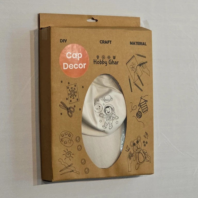 DIY Cap Decor Kit with Astronaut Design, White cap