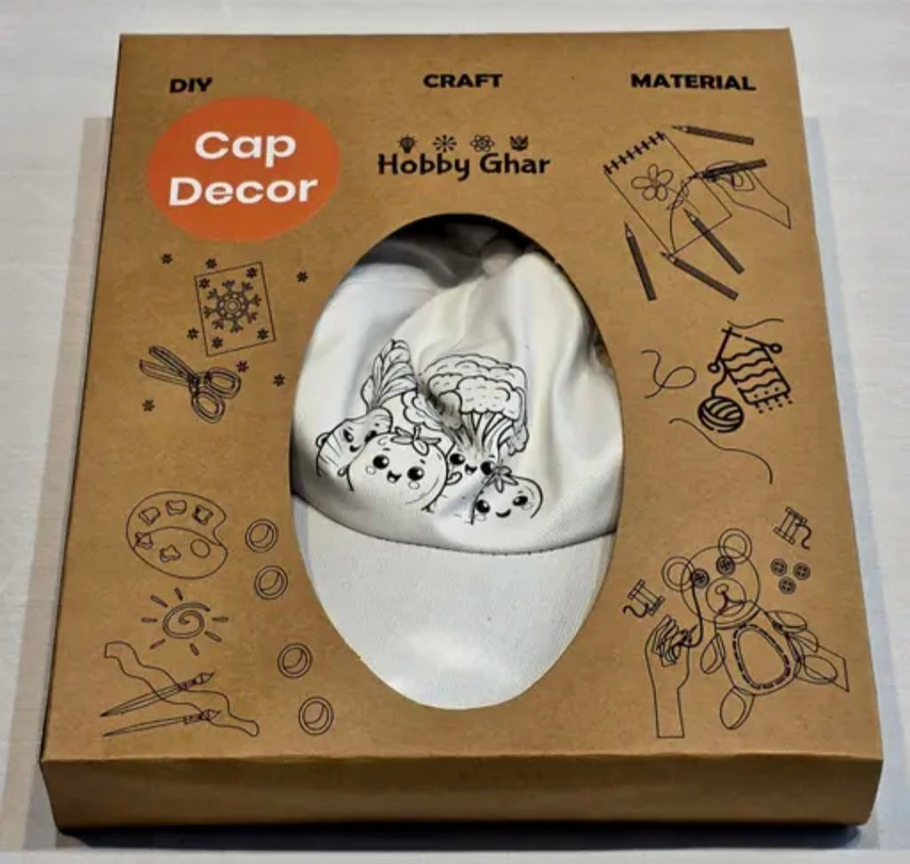 DIY Cap Decor Kit with Vegetables Design, White cap