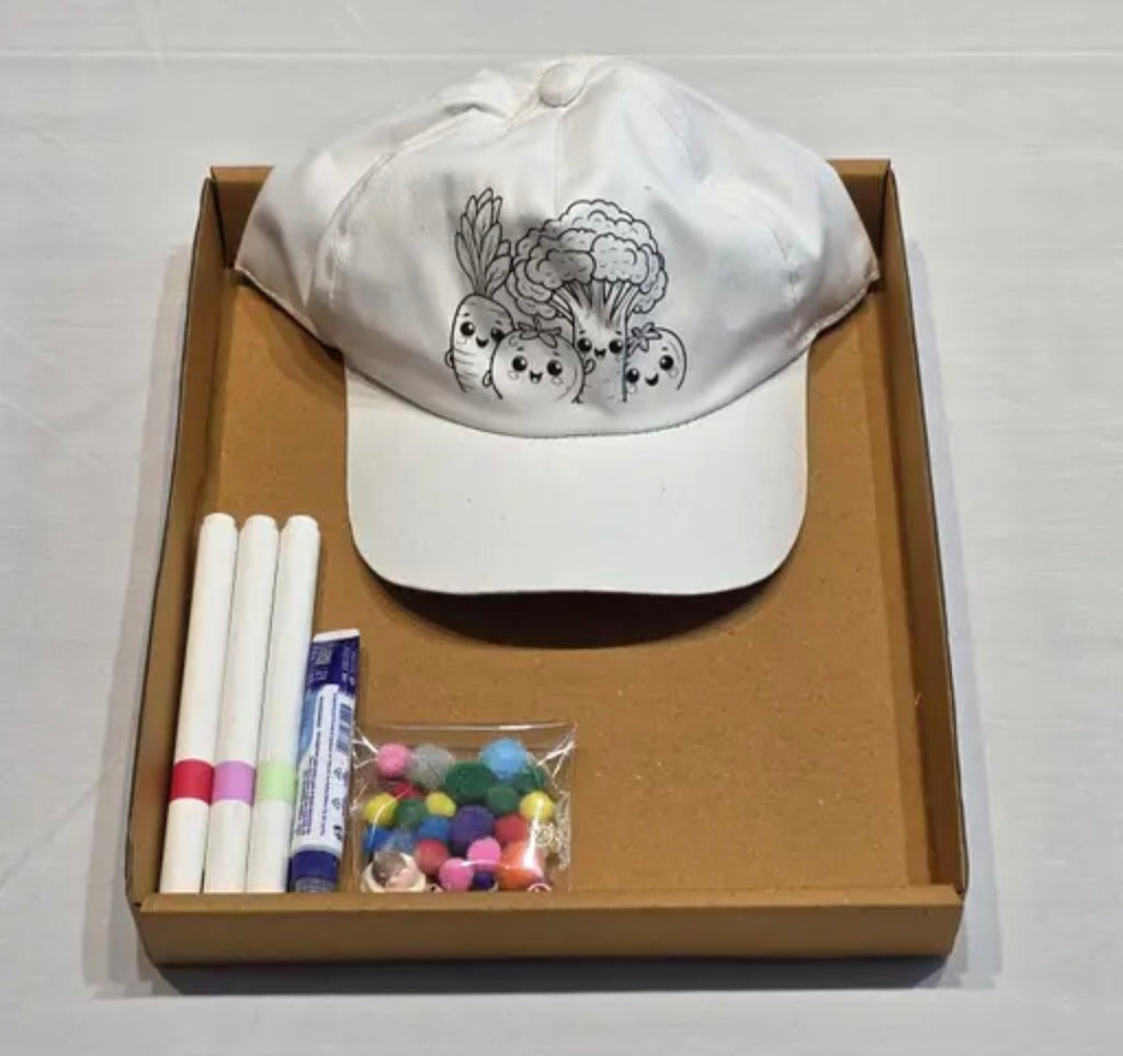 DIY Cap Decor Kit with Vegetables Design, White cap