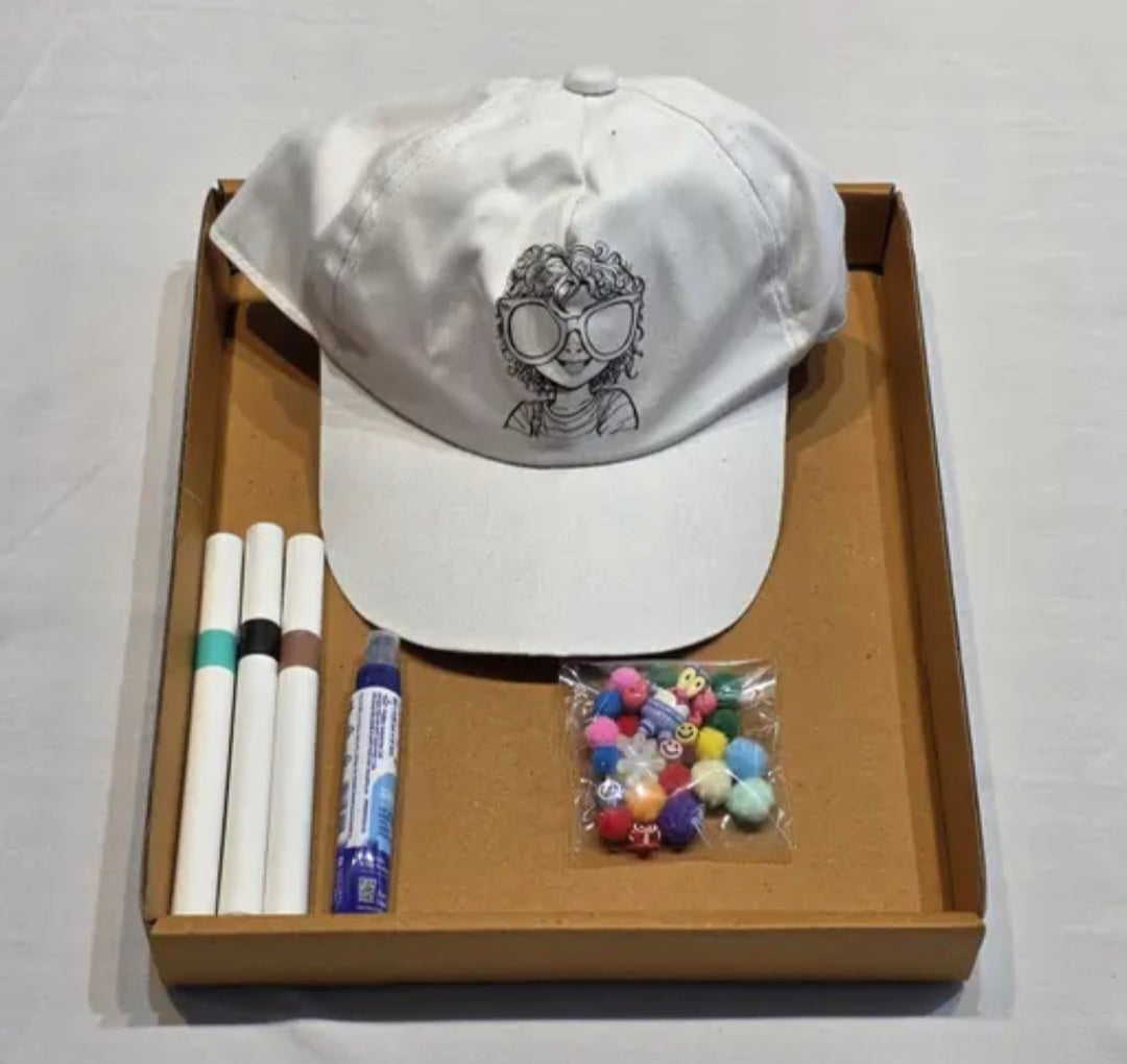 DIY Cap Decor Kit with Girl or Boy Design, White cap