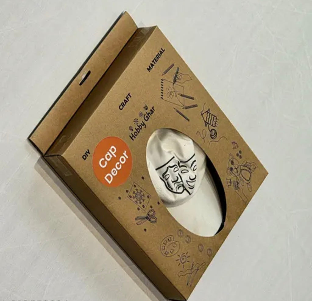 DIY Cap Decor Kit with Mask Design, White cap