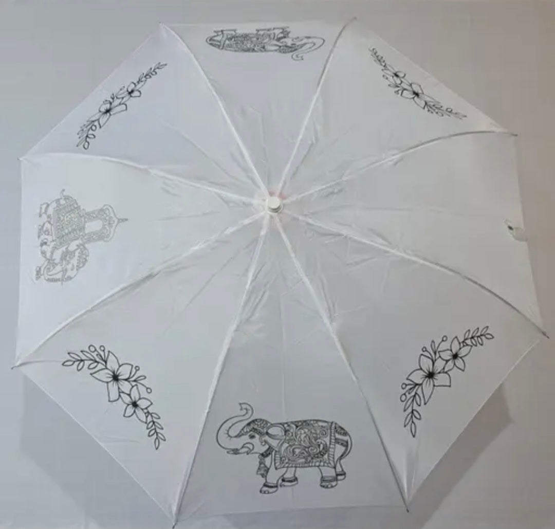 Clear Umbrella with Madhubani Traditional Designs, Transparent Rain Protection