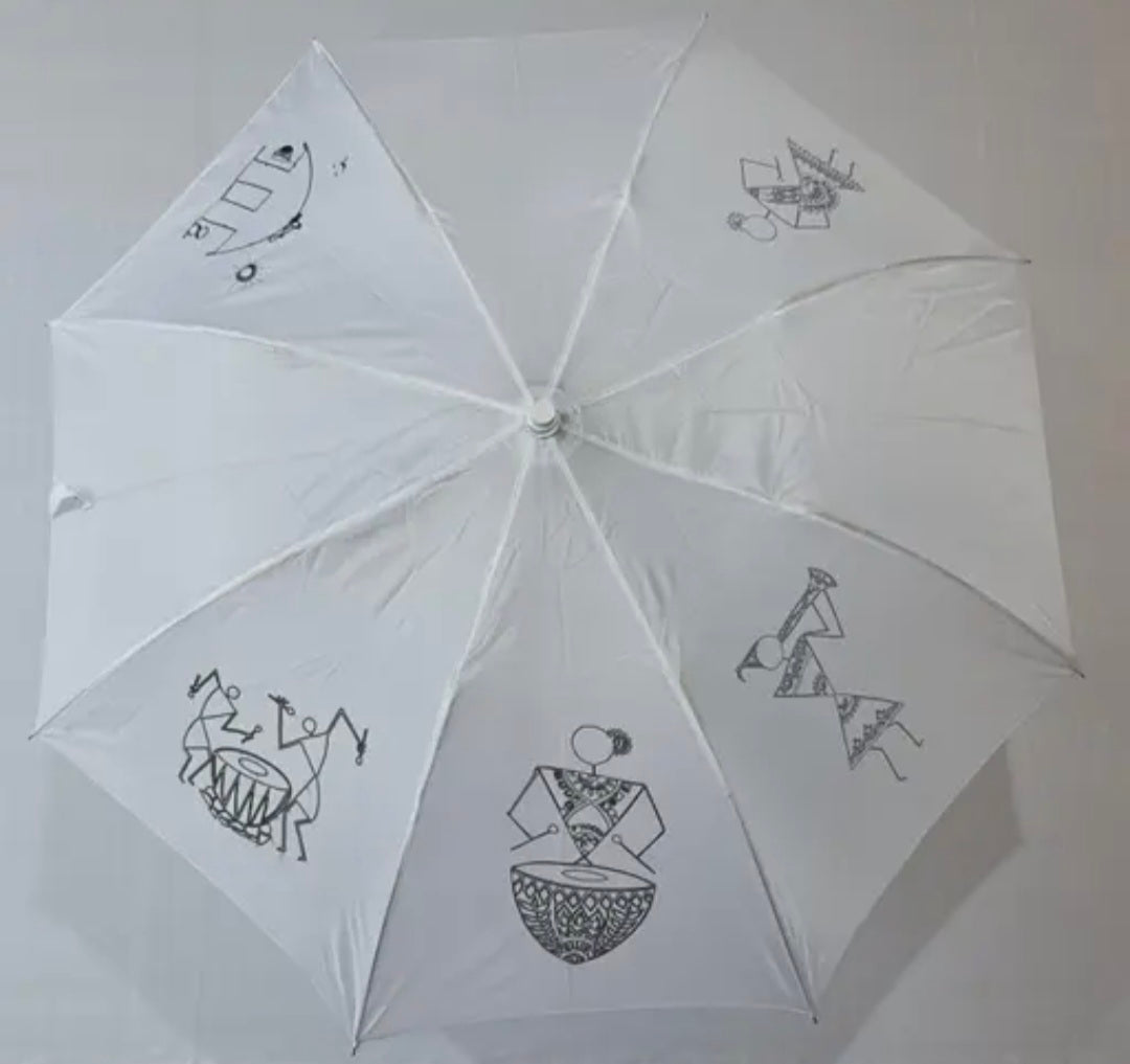 Clear Umbrella with Warli Traditional Designs, Transparent Rain Protection
