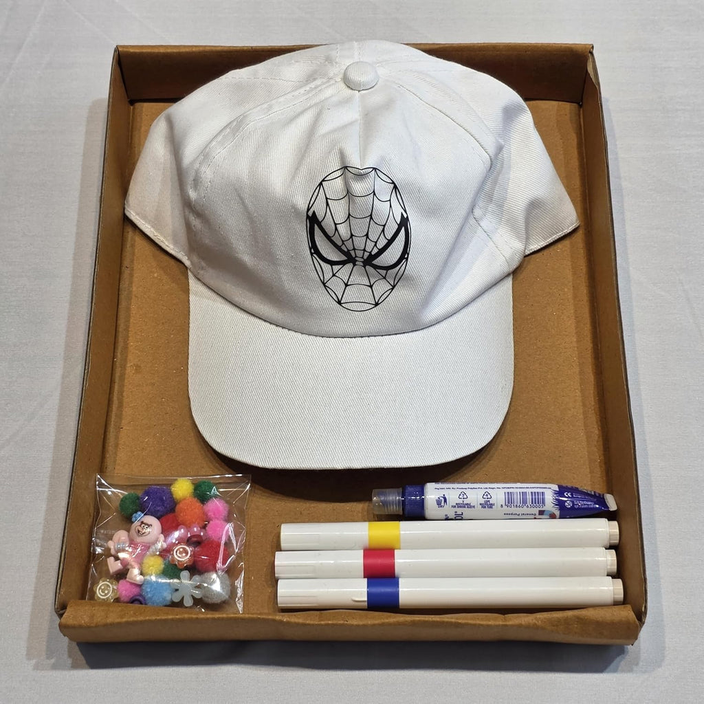 DIY Cap Decor Kit with Spider-Man Design, White, Craft Material