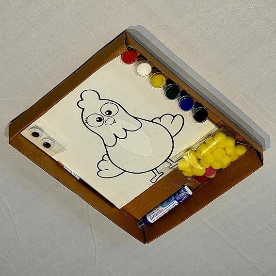 Pom Pom Art DIY Craft Kit, Hen Hobby Character Design Set with Storage Box